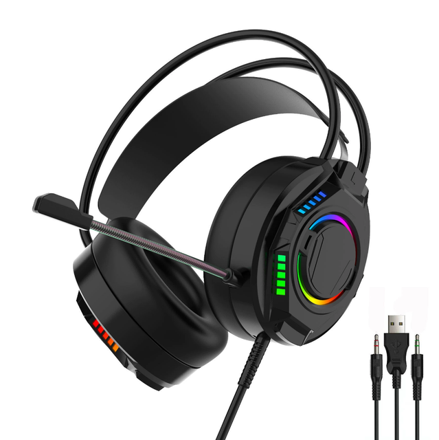 RGB Gaming Headset Headset for Gaming One-Touch Volume Adjustment Noise-Canceling Wired Headset with Microphone