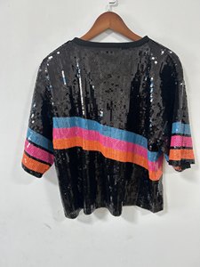 32 Designs Blusa Nera <span class=keywords><strong>con</strong></span> <span class=keywords><strong>Paillettes</strong></span> Antonio per Donna, <span class=keywords><strong>Top</strong></span> Lussuoso <span class=keywords><strong>con</strong></span> <span class=keywords><strong>Paillettes</strong></span> per Tifosi di Basket e Cheerleader - Product Image 1