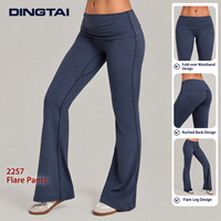 Pantalon de yoga évasé pour femme, coupe bootcut, taille repliable, dos froncé, effet push-up, longueur intégrale, anti-humidité, pour le sport et la détente
