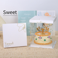 Boîte à gâteau carrée transparente à logo imprimé, simple couche, 4/8/10/12 pouces, pour mariage, fête, joyeux anniversaire, vente en gros