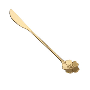 Ensemble cuillère-couteau en acier inoxydable 304, motif fleur de cerisier, longue cuillère à café, emballage individuel jetable - Product Image 5