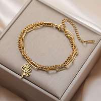 Gelang Pesona Bunga Bulan Kelahiran Baja Tahan Karat Warna Emas Rantai Klip Kertas Lapis Ganda Perhiasan Mawar Daisy Hadiah Ulang Tahun