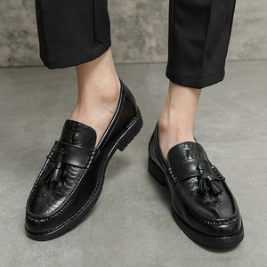Tassels Pure Color Business Walking Style Casual Leisure Durable <b>Flats</b> Custom Loafers Men's Dress Shoes - Product Image 5
