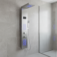Villa de luxe salle de bain murale double poignée en acier inoxydable brossé cascade LED panneau de douche avec jet de pluie de massage doux