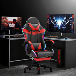 Moderner Rosa Bürostuhl Ergonomischer Drehstuhl mit Massage, Verstellbarer Fußstütze, PU-Leder, Gaming-Funktion, Höhenverstellbar, Edelstahl - Product Image 1