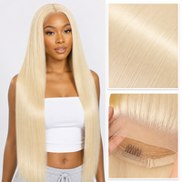 Perruque Lace Front 13x4 en Cheveux Humains Blond Platine 613, Lisse Baguette, Dentelle HD Transparente, Perruques Vierges pour Femmes Noires