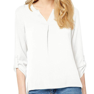 Rotondo Colletto Aperto V-a forma di Lungo Rotolo Maniche Irregolare Orlo Aperto della <span class=keywords><strong>Camicia</strong></span> delle Donne - Product Image 5