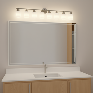 Applique murale moderne à 8 lumières pour salle de bain, en nickel brossé et verre dépoli, sans ampoules incluses - Product Image 2