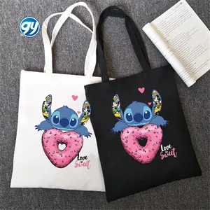 Bolso de lona con estampado de Lilo & Stitch, mochila de hombro, bolso de compras portátil informal