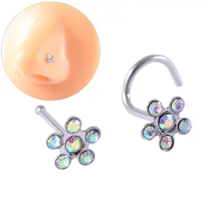 Clou de nez en acier chirurgical AB CZ, 1 pièce, clou à fleur, Piercing en forme de S, broche en os de nez, clou droit, à la mode, Piercing pour corps