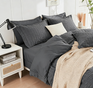 Ensemble <span class=keywords><strong>de</strong></span> couette <span class=keywords><strong>de</strong></span> luxe en seersucker pour <span class=keywords><strong>lit</strong></span> Queen, 7 pièces, gris foncé, collection complète toutes saisons, offre spéciale - Product Image 2