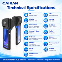Terminal de point de vente portable Android 13 Cairan 5,5 pouces, 3 Go 16 Go, avec scanner Bluetooth USB et station de charge pour caisse de vente au détail