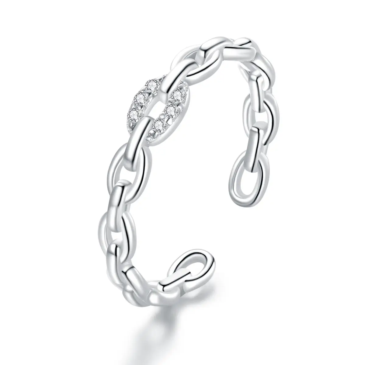 Hochglanzpolierte Schmuckkette Schlüsselring 925 Sterling-Silber offener Ring für Damen