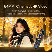 Cámara de Acción de Bolsillo 4K con Estabilizador de Gimbal Portátil, 64MP 330 °   Grabadora de Vlogs con Pantalla Táctil Ultra HD de 1.72 Pulgadas, 31 Filtros y Seguimiento Facial