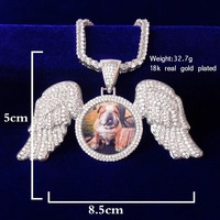 Collier pendentif photo grande aile style européen et américain pour vendeurs en ligne, en cuivre incrusté de zircon, tendance et sportif, avec chaîne et cadre