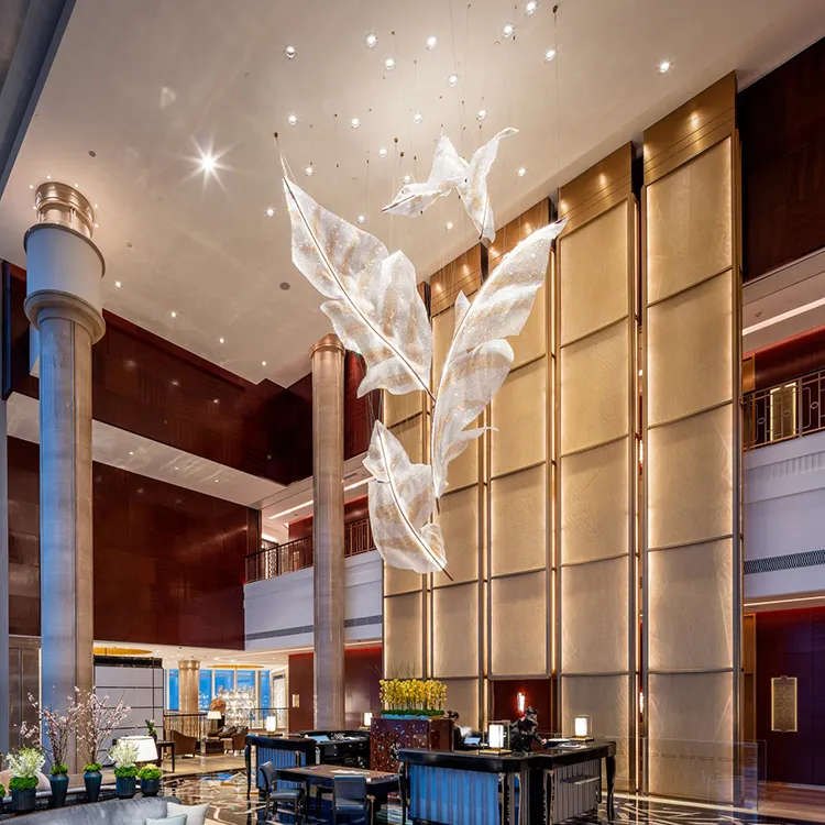 Modern Custom Decorative Ceiling Big Chandelier Luxury K9 Crystal Glass Hanging Hotel Pendant Light