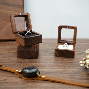 Caja de Joyería de Madera de Nogal de Lujo, Caja para Anillos de Madera Maciza, Artesanía en Madera, <span class=keywords><strong>Regalo</strong></span> para el Hogar, <span class=keywords><strong>Regalo</strong></span> de Boda, <span class=keywords><strong>Regalo</strong></span> de Amor, Juego de Joyería para <span class=keywords><strong>Pareja</strong></span> con Logotipo Grabado con Láser - Product Image 5
