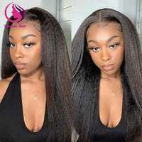 Perruque lisse Yaki sans colle avec partie latérale Perruques cheveux humains Kinky Straight Hd Lace Frontal Pre Plucked Light Yaki Blunt Bob