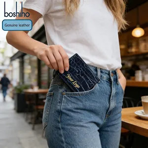 <span class=keywords><strong>Porte</strong></span>-cartes en cuir Boshiho, portefeuilles en cuir véritable personnalisés pour hommes, motif crocodile, portefeuilles décontractés pour affaires - Product Image 3