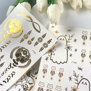 สติกเกอร์ลาย<span class=keywords><strong>สัก</strong></span>ชั่วคราวลายทองคำเปลว <span class=keywords><strong>ลาย</strong></span>กอธิค กะโหลก <span class=keywords><strong>ค้างคาว</strong></span> แมงมุม พระจันทร์ มันดาลา กันน้ำ สำหรับผู้หญิง เหมาะสำหรับงานเทศกาล - Product Image 3