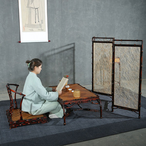 Chinese Style Handcrafted Bamboo Folding Screen 4 Panels Traditional Design Foldable Room Divider For Tea Room Hotel Decor - Product Image 3