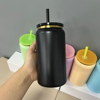 Tasse isotherme à sublimation sous vide double paroi en acier inoxydable de 16 oz avec couvercle facile à ouvrir, bord doré électroplaqué, gravée au laser
