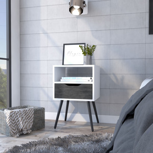Otom Nightstand One <b>Drawer</b> One Shelf Smokey Oak White <b>Storage</b> Unit Bedroom Furniture - Product Image 1