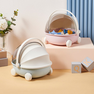 Creative Cradle Desktop <b>Storage</b> <b>Box</b> Round Portable Flip Top Kids Toy Organizer Creamy Pink <b>Blue</b> - Product Image 3