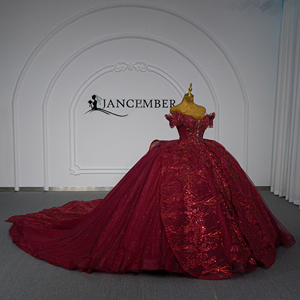 Nxm01-Pz Stunning <b>Burgundy</b> Sequin Ball Gown Off Shoulder Ruffle Beaded Corset Quinceanera <b>Dress</b> <b>Prom</b> Gown Jancemebr - Product Image 4
