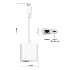 Adaptateur filaire pour téléphone portable, convertisseur Ethernet, <span class=keywords><strong>carte</strong></span> réseau, charge PD, type-C/8 broches vers port RJ45 pour Xiaomi Huawei - Product Image 2