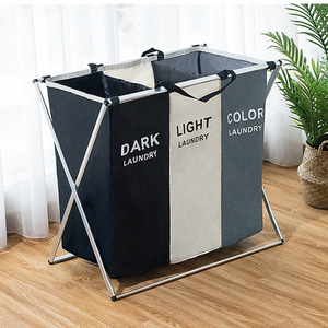 Không thấm nước giặt cản trở giỏ Ba chia giặt Organizer mạnh mẽ khung tre cho quần áo bẩn - Product Image 2