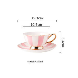 Elegante <span class=keywords><strong>Set</strong></span> Regalo per la Casa: Tazze da <span class=keywords><strong>Caffè</strong></span> in Ceramica con Motivo a Righe Inglesi, Tazze da Tè con Piattini in Fine Bone China, <span class=keywords><strong>Set</strong></span> da 6 Pezzi - Product Image 2