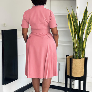 Abito estivo 2025 alla moda da <span class=keywords><strong>donna</strong></span> Casual con scollo a V in tinta unita plissettato da <span class=keywords><strong>ufficio</strong></span> abito elegante da <span class=keywords><strong>donna</strong></span> per <span class=keywords><strong>abbigliamento</strong></span> africano - Product Image 6
