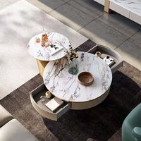 Ensemble de tables basses en marbre blanc durable au design moderne, meubles en bois, métal doré, luxe, écologique, table centrale pour salon