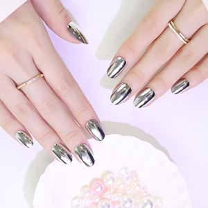 AIERFEI fabricante personalizado moda corto ovalado plata cromo prensa en las <span class=keywords><strong>uñas</strong></span> Venta caliente cubierta completa <span class=keywords><strong>uñas</strong></span> postizas <span class=keywords><strong>Uñas</strong></span> acrílicas - Product Image 4
