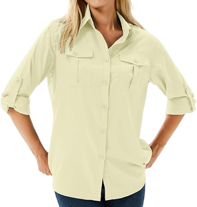 Bayan düğme yaka balıkçılık gömlek düğmeli uzun kollu UV güneş koruma UPF 50 hızlı kuru artı boyutu mavi - Product Image 1