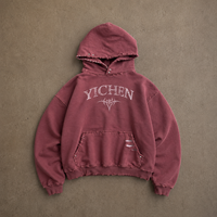 Sweat à capuche personnalisé pour homme, style streetwear, imprimé en relief, poids lourd 500 g/m², délavé à l'acide, 100 % coton, coupe courte, oversize, en maille gaufrée