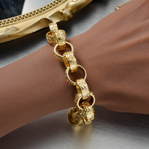 custom personnalisé fashion bracelets & <b>bangles</b> engraved interlocking hollow oval link luxury <b>men</b> women bracelets - Product Image 2