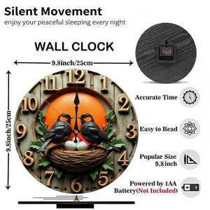 Round Wooden Wall <b>Clock</b> 25cm <b>Silent</b> Quartz Indoor Decorative <b>Clock</b> - Product Image 2