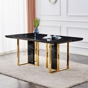 Black <b>Marble</b> Sintered Stone <b>Table</b> <b>Top</b> with Champagne Gold Aluminum Edge | Luxury Commercial Outdoor Tabletop Wholesale - Product Image 4