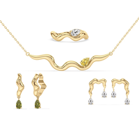 Parure de bijoux Gemnel en argent 925 avec diamant CZ en forme de poire, pendentif courbe fluide, collier, boucles d'oreilles pendantes et bague empilable