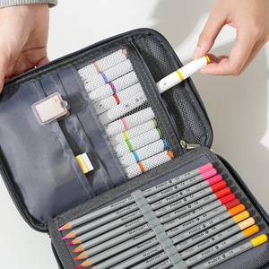 Estuche para lápices de gran capacidad con cremallera, desmontable, multiusos, para viajes escolares, gris - Product Image 4