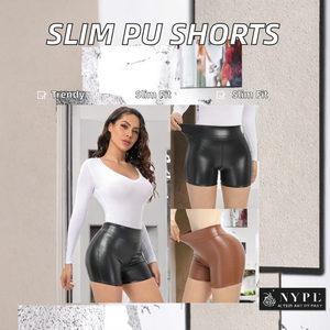 Shorts en cuir pour femme, taille haute, couleur unie, coupe skinny, respirants, avec cordon de serrage et volants, tailles S-5XL, prêts à l'expédition, vente en gros - Product Image 2