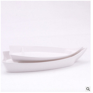 Plato de melamina blanco en forma de barco tamaño A5 para sushi, aperitivos, uso en hoteles y fiestas - Product Image 2