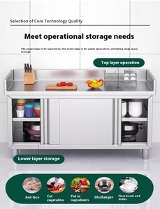 โต๊ะสแตนเลสสำหรับห้องครัวเชิงพาณิชย์, คอนโซลประตูบานเลื่อนตู้เก็บของโต๊ะตัดสำหรับร้านอาหารซิงค์เขียง - Product Image 3