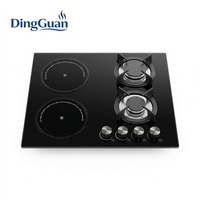 Table de cuisson encastrable à gaz GPL et à induction électrique, 2 brûleurs gaz et 2 brûleurs électriques, plaques en verre noir, pour usage domestique