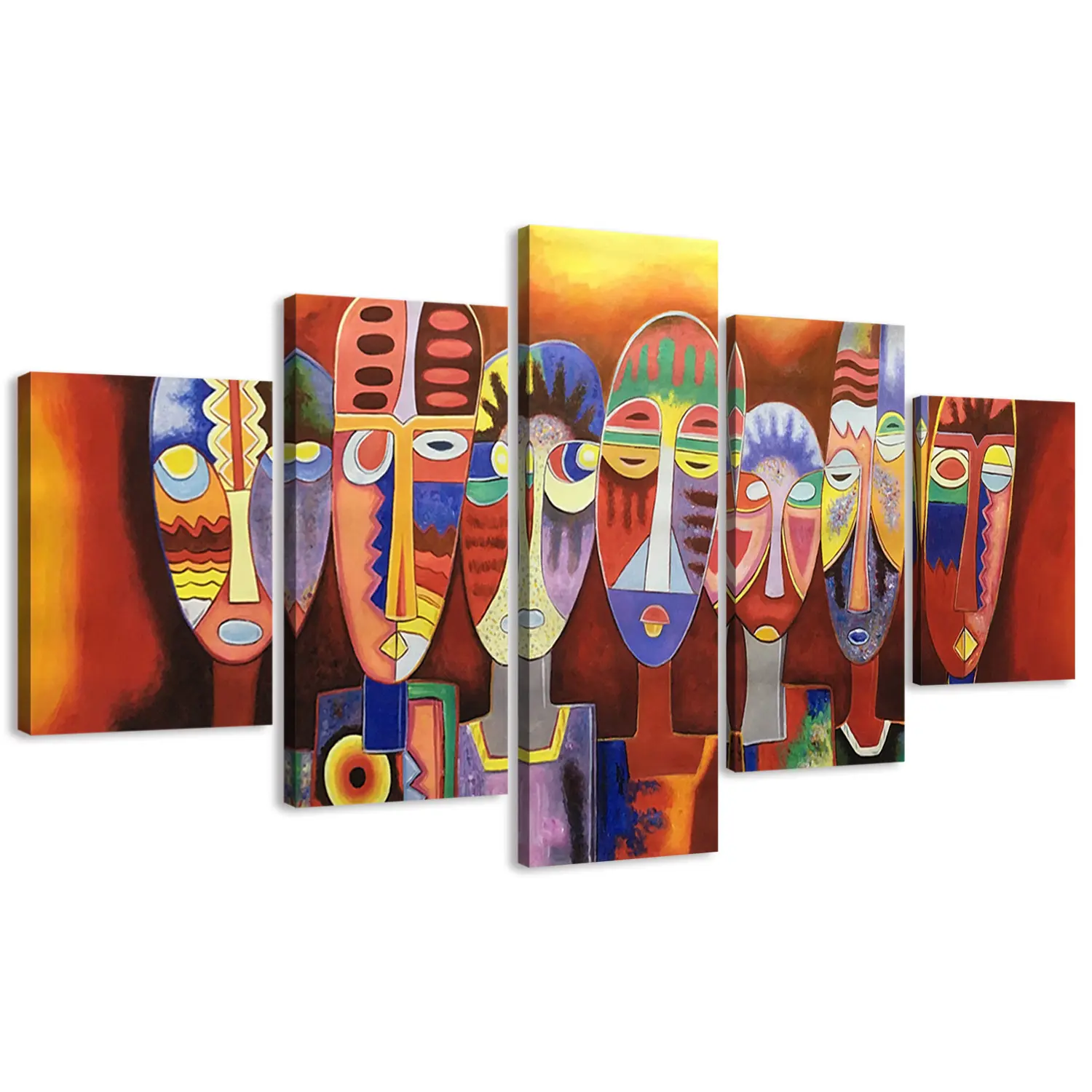 Totem africano a tema pittura decorazione parete cinque pannelli antichi dipinti di arte per la casa
