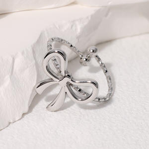 Anillo abierto con lazo de acero inoxidable chapado en oro de estilo coreano, anillos de joyería de moda para regalo de amistad - Product Image 4