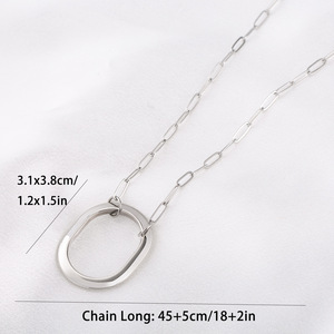 Minimalist Stainless Steel Hollow Oval Pendant <b>Necklace</b> Unisex Geometric Design China Yiwu Origin Certified Casual XYN0272 - Product Image 4