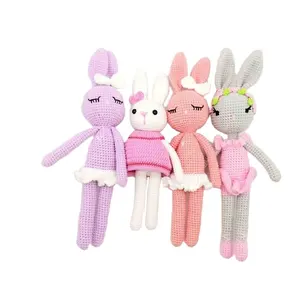 hot Blue Color Knitted Stuffed ballet Bunny Rabbit Plush Toy 100% Handmade Newborn Baby Crochet Toy